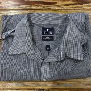 Stafford Men's Black and White Checkered Long Sleeve Dress Shirt